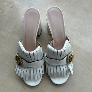 Gucci off-white Marmont open toe block heel mules 38
